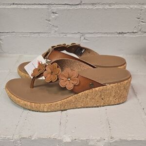 Brown Floral Wedge Sandals